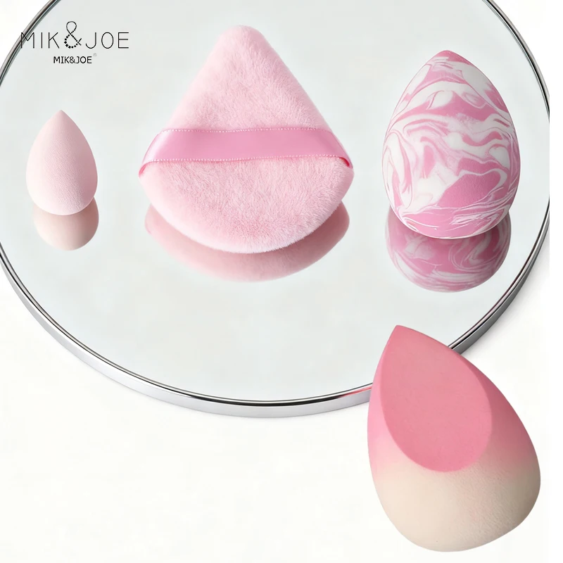 6Pcs Pink Gradient Makeup Blender Set: Small Droplets, Triangles, Large Blender & One-Cut Sponge for Flawless Finish