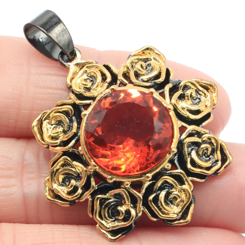 

Buy 4 Get 1 Free 41x30mm 21g Sunflowers Orange Spessartine Garnet Green Tsavorite Garnet Aquamarine Black Gold Silver Pendant