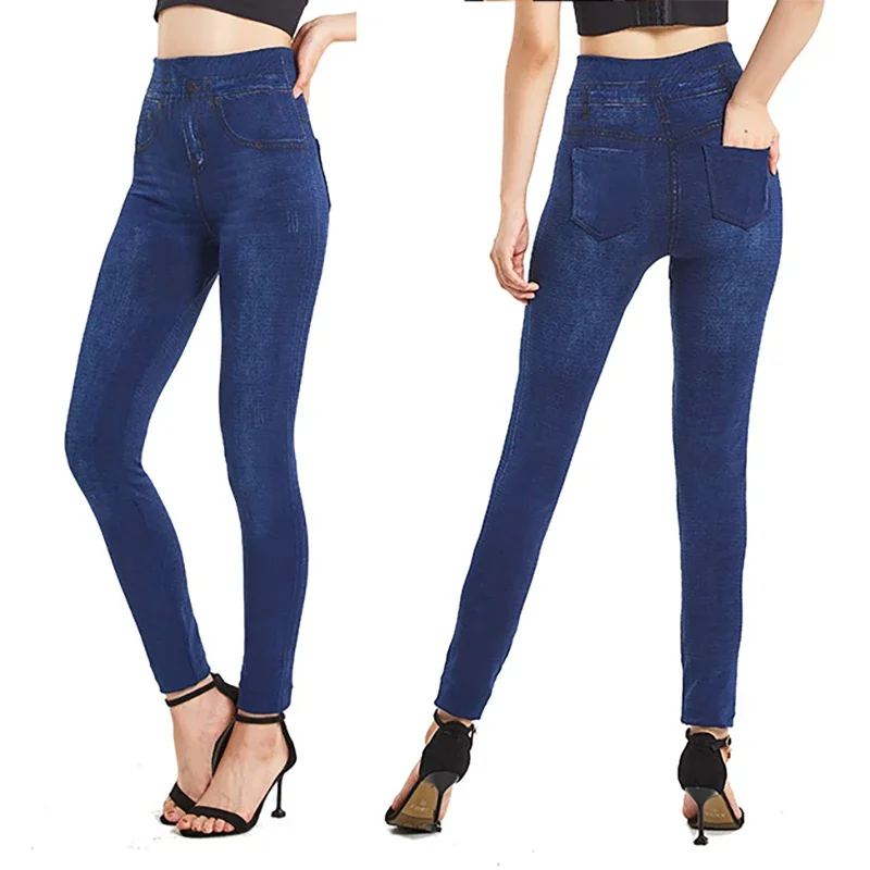 VISNXGI Rekbare effen kleur Plus size jeggings Mode valse jeans Dames strakke naadloze zaklegging Zachte potloodbroek