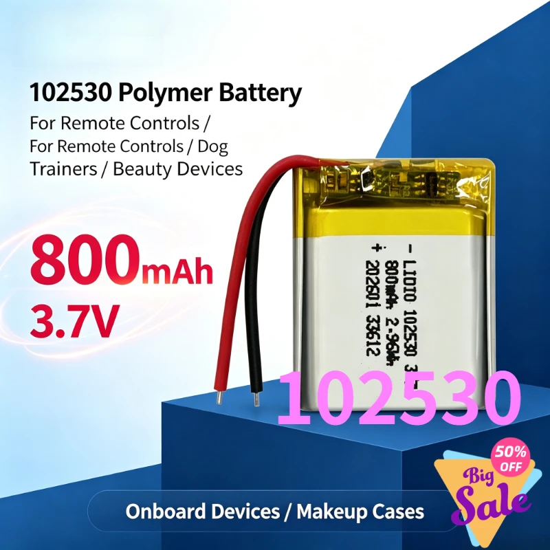 102530 800mAh 3.7V Polymer Lithium Battery for Remote Controls Dog Trainers Beauty Devices Onboard Devices Makeup Cases