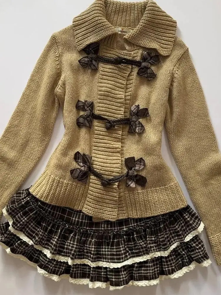 

Sweater Harajuku Sexy Sweet Girl Loose Tops Winter Kawai Cute Bow Long Sleeves Cardigan Y2k Vintage Clothes Women Sweaters Coat