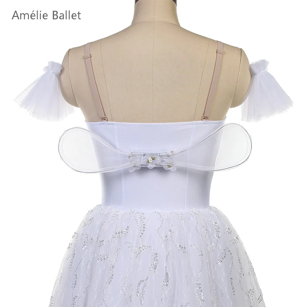25145 New Ballet Costumes White Spandex Romantic Long Ballet Costumes Adult Girls Stage Performance Dance Costumes