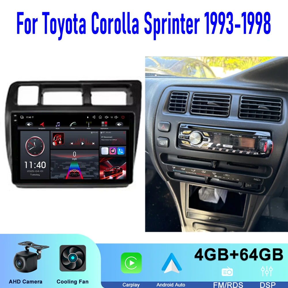 

GPS 9" For Toyota Corolla Sprinter 1993-1997 Car Radio Head Unit Carplay Apple Android 15 Multimedia Player 64GB WIFI BT Canbus