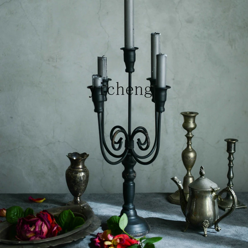 

ZYA retro European five-headed wrought iron candlestick Valentine's Day romantic candlelight dinner photography props