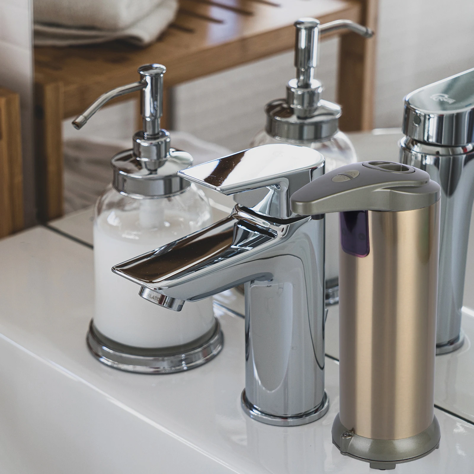 

Automatic Sensor Soap Dispenser Stainless Steel Bath Liquid Bottle Electric Operated Leak Proof Liner Infrared Induction