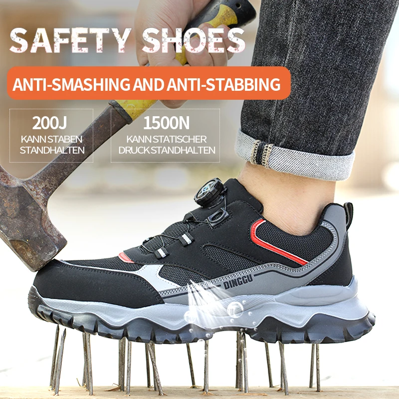 Zapatillas de trabajo con cordones y puntera de acero, transpirables, para hombre. Calzado de seguridad antideslizante para hombre.