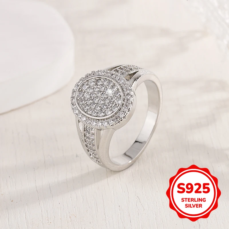 Top Quality Full Diamond Rings For Women Original S925 Silver Plated Jewelry Elegant Lady's Moissanite Rings Wedding Gift