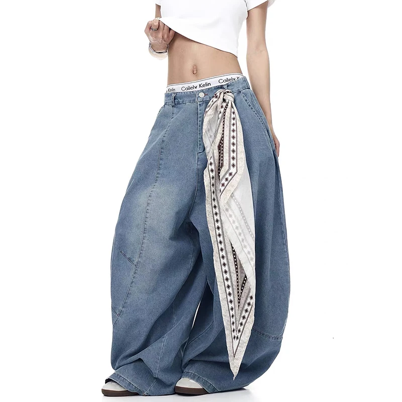 

ZHIZOU Women Blue High Waist Baggy Jeans Korean Vintage Cowboy Pants Harajuku Aesthetic Streetwear Denim Trousers Y2k 90s Style