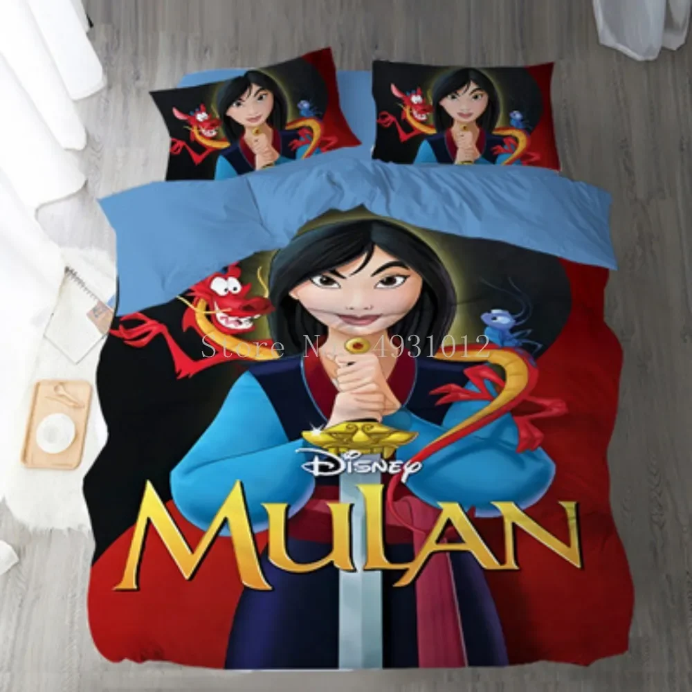 Cartoon Mulan Bedding Set Single Double Queen King Size Duvet Cover Pillowcase Girls Bed Cover 3Pcs of Children\'s Home Textile