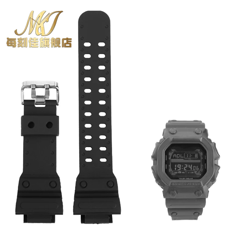 Correa de reloj de goma de silicona para CASIO G-SHOCK GX-56BB GXW-56 interfaz convexa especial correa de reloj diplopore negra hebilla sólida