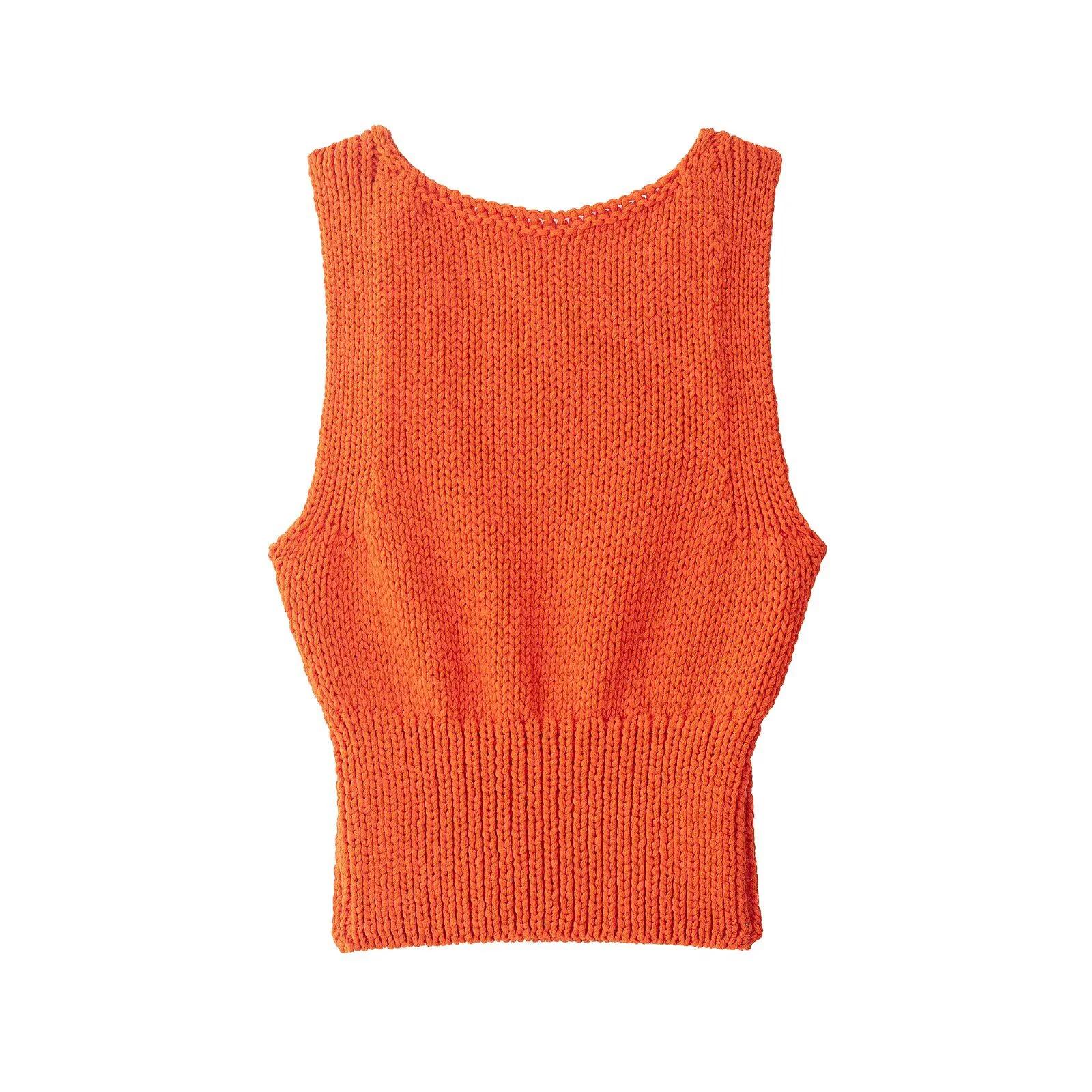 Europäischer und amerikanischer Stil, neue Damenmode, schmal geschnittenes, gestricktes Oberteil mit überkreuztem Rücken und kurzem Top mit freiliegendem Rücken.