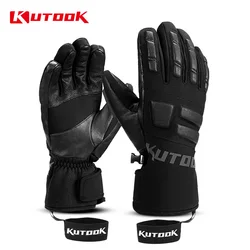 KUTOOK Ski Gloves Goatskin Leather Winter Snow Gloves Waterproof Snowboard Gloves Thermal Outdoor Skiing Sports Windproof