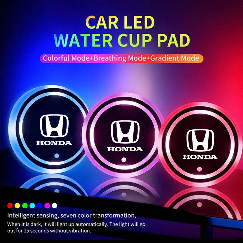 2PC Luminoso Auto Tazza di Acqua Sottobicchiere Titolare 7 Colorato Per Honda CIVIC CRV Accord Modulo Vezel Legend Si RR Insight CITY Accessorio