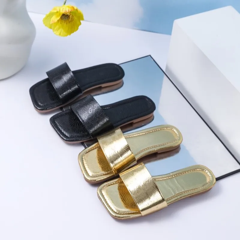 

2026 Summer Metallic PU Leather Flat Slides Women Girls Kids Children's Casual Square Toe Mules Slippers