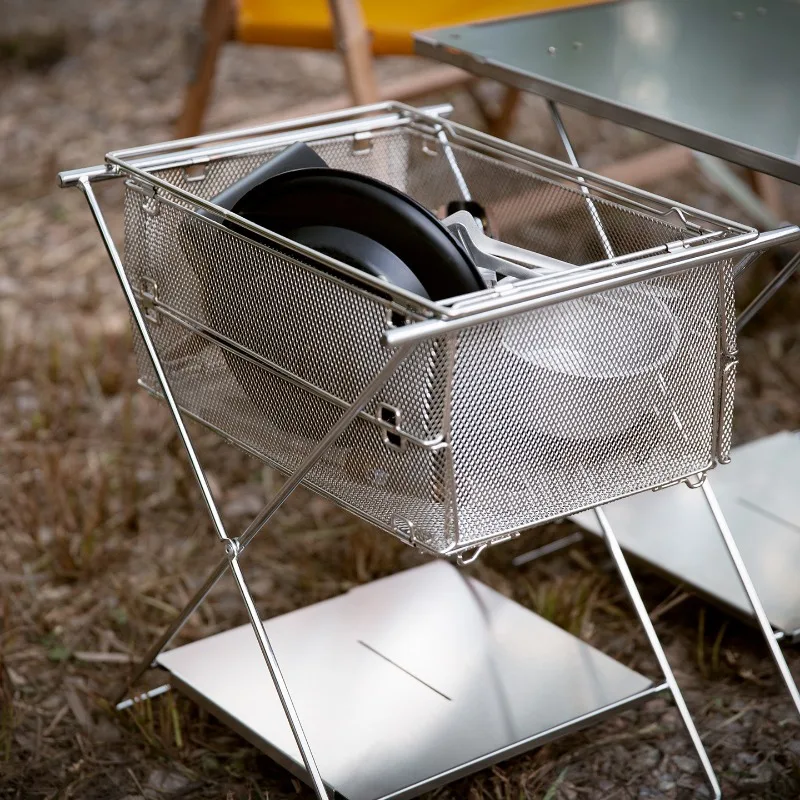 Foldable 304 Stainless Steel IGT Table Drain Basket 1 Unit Modular Kitchen Washing Colander Storage Accessory