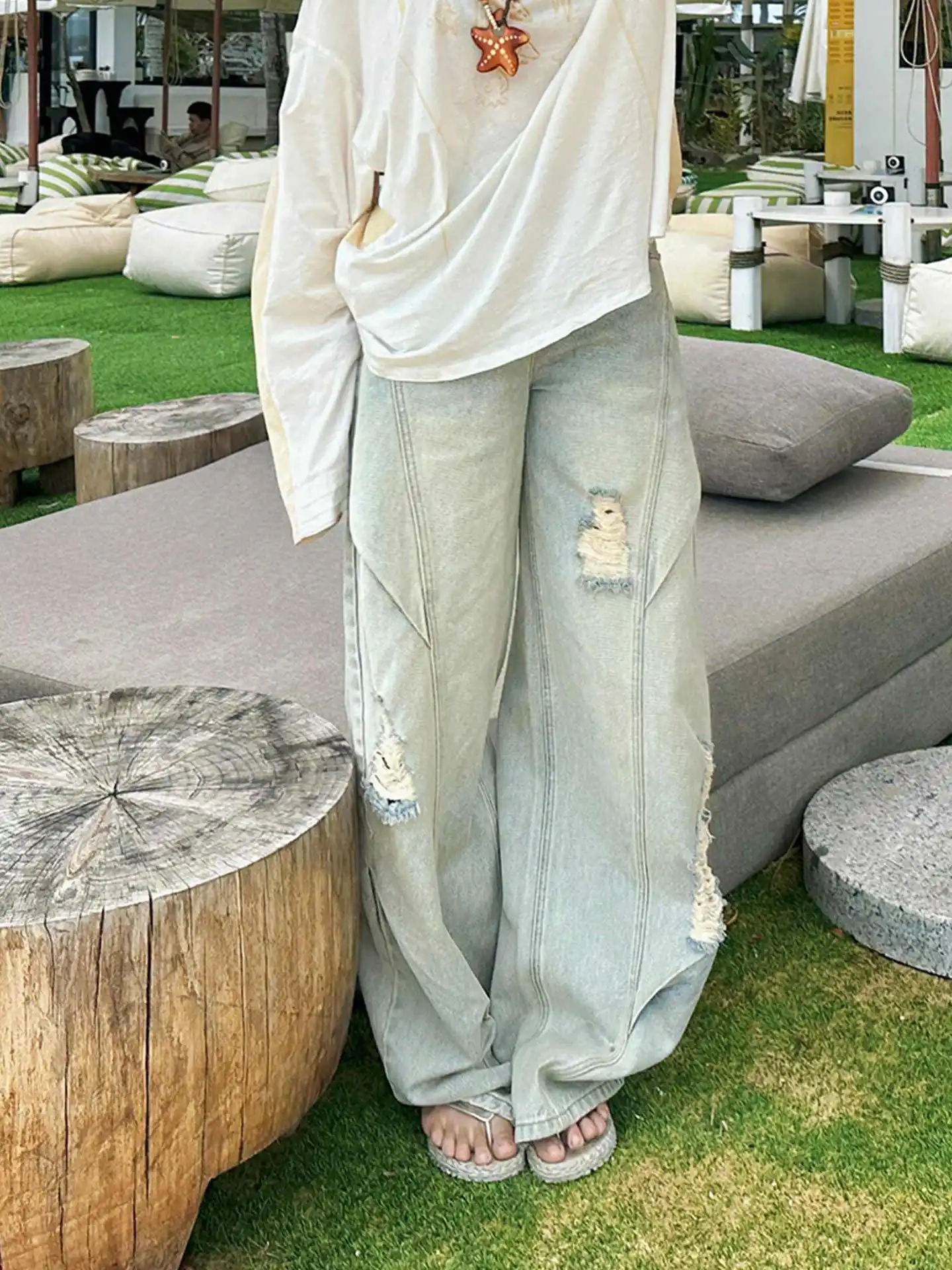 

Blue Jeans for Women High Waist American Wide Leg Pants Y2K Vintage Straight Baggy Denim Trousers 2024 Spring Oversize Pants