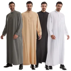 Muslim Men Zipper Front Jubba Thobe Arabic Robe Turkey Kaftan Dubai Abaya Saudi Dress Islam Clothing Ramadan Djellaba Dishdasha