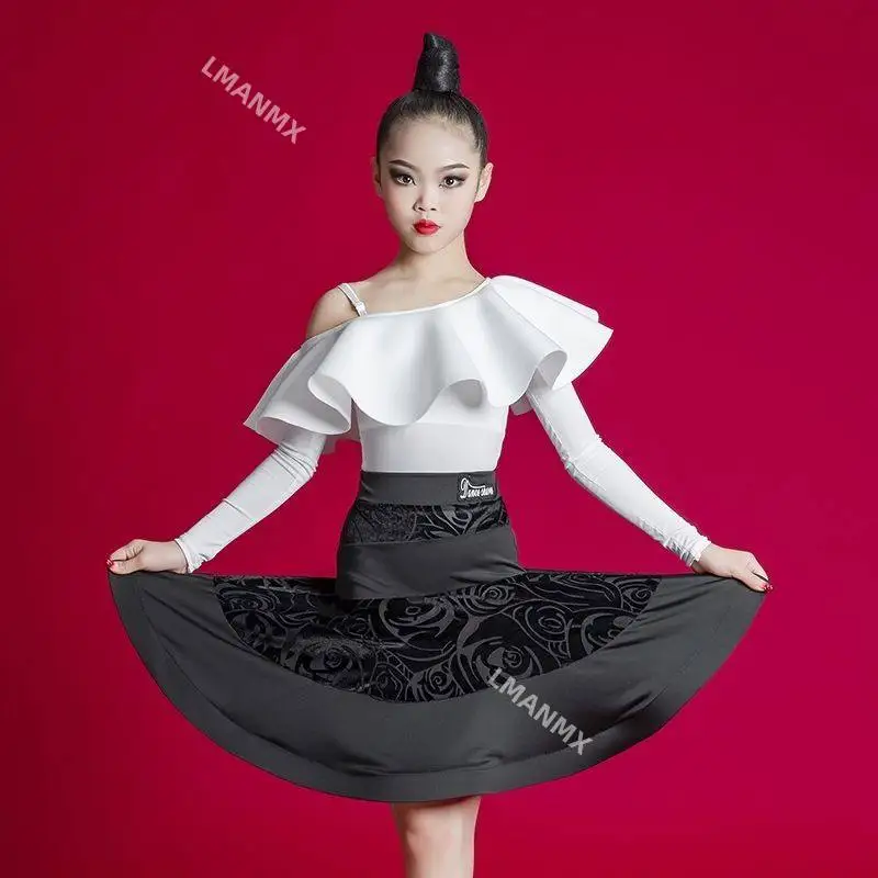 

Latin dance midi skirt, women's new style, burnt velvet fishbone big swing skirt, practice outfit, daughter's Latin outfit