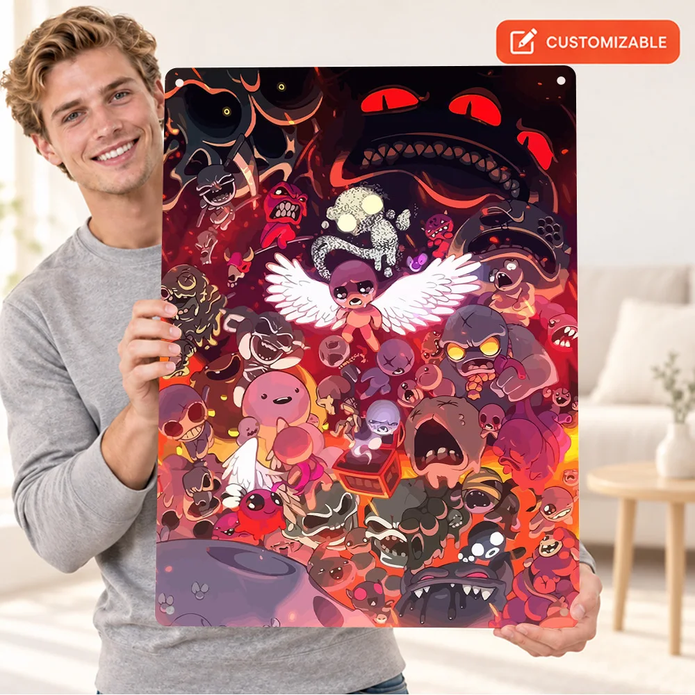 The Binding Of Isaac Textured Metal Poster Customized Aluminum Sign Dramatic Digital Illustration Wall Art In Entertainment Room