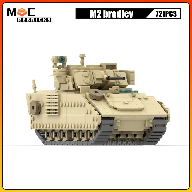 

MIlitary Army Infantry Support Tank M2 bradley Soldier Transport Armored Vehicle MOC Building Blocks Technology Model Kids Toys