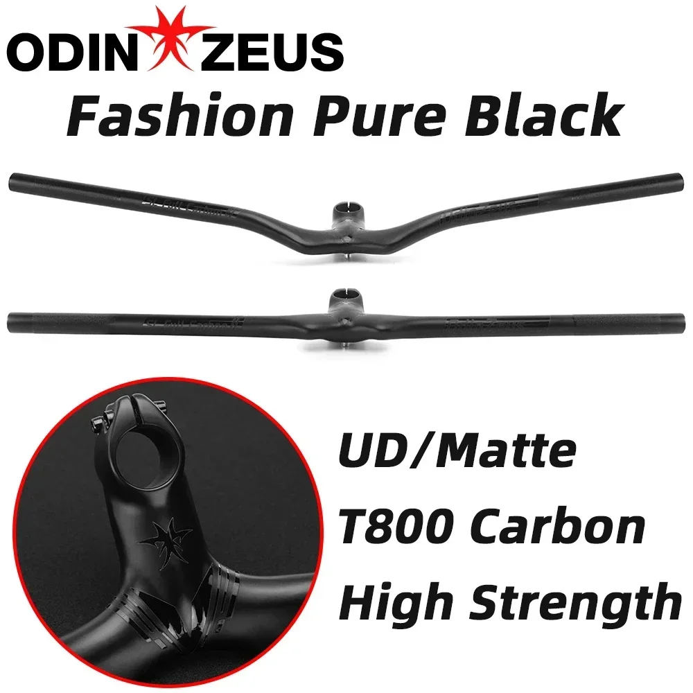 

OdinZeus-Full Carbon Fiber MTB Bicycle Riser Handlebar, One-shaped Integrated Handlebar with Stem Bike Parts 90/100/110mmx 720mm