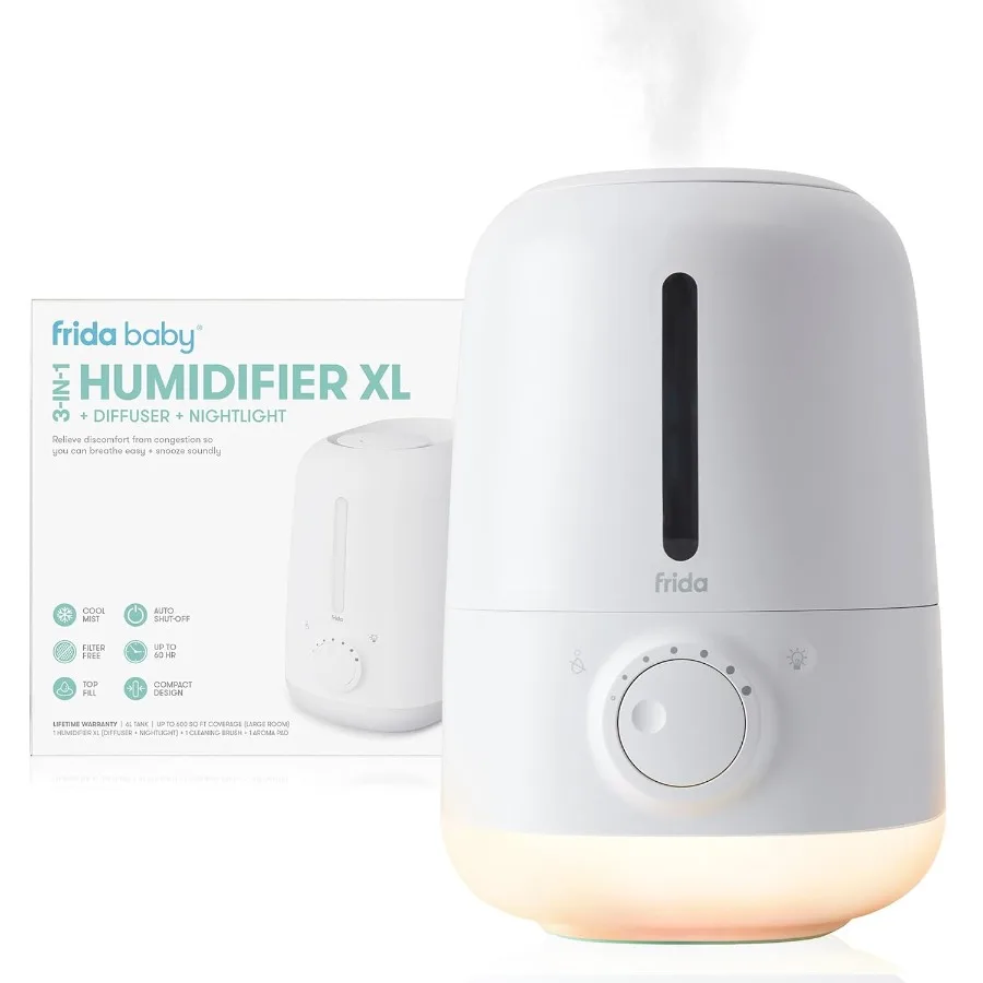 

Frida Baby 3-in-1 XL Top Fill Humidifier for Bedroom Cold Flu Relief 6L Tank Cool Mist Humidifier with Essential Oil Diffuser f