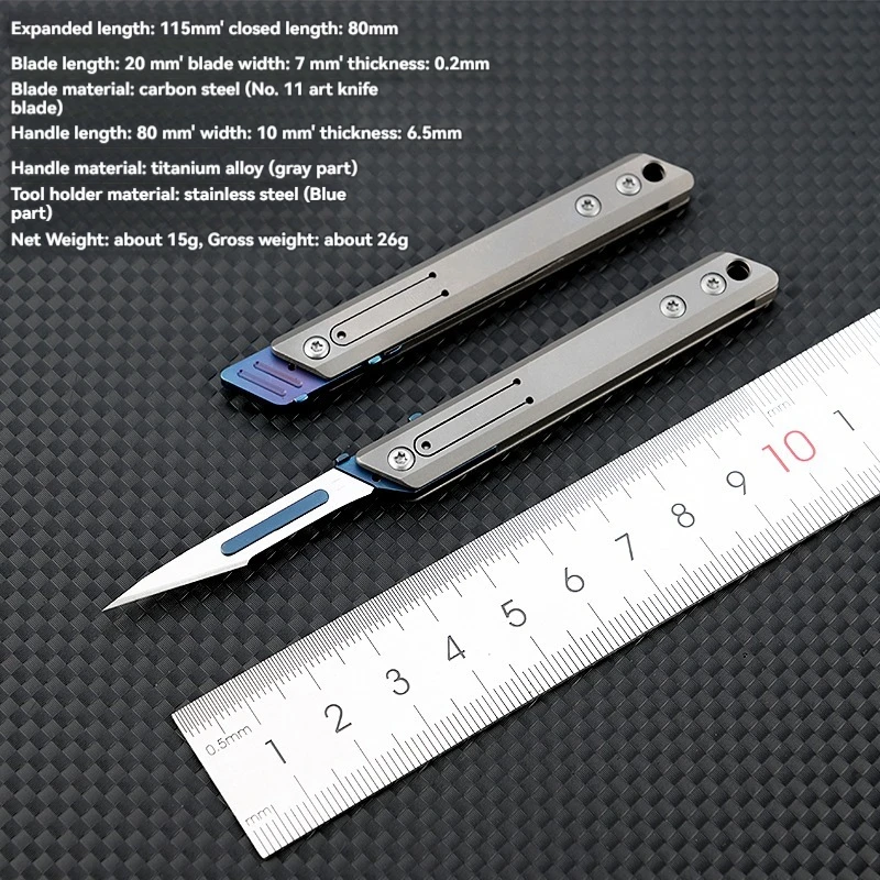 Mechanical titanium alloy folding surgical knife folding knife EDC outdoor unboxing pocket knife with 10 replaceable blades