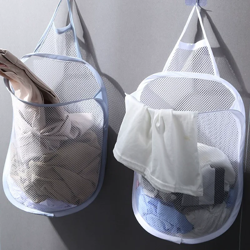 

Wall Hanging Dirty Clothes Storage Basket Bathroom Foldable Clothes Baskets Dirty Clothes Net Pocket Laundry Organzier Mesh Bag