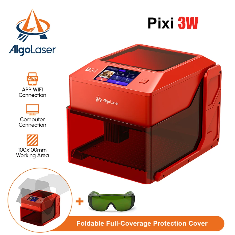 AlgoLaser Pixi حفارة ليزر محمولة مع شاشة تعمل باللمس أدوات آلة الحفر بالليزر الصغيرة الذكية فئة 1 ليزر مغلق بالكامل