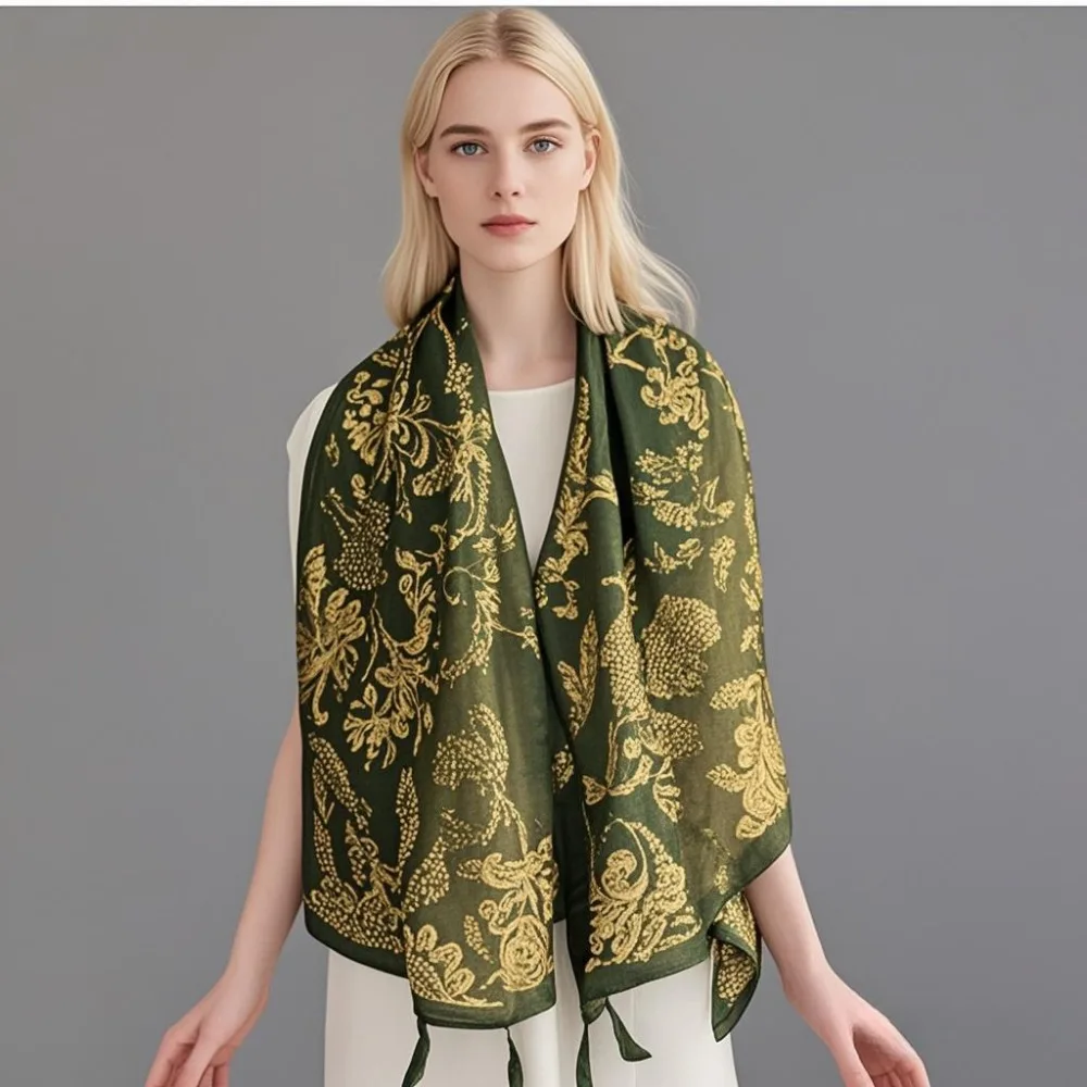 

180x90 см шарф с принтом роз, женский осенне-зимний хлопковый льняной шарф, модный и универсальный, защита от солнца и теплая шаль