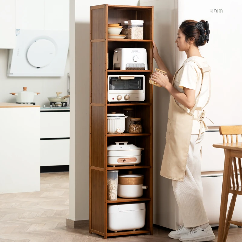 Nanzhu Crack Kitchen Rack Multi-Layer Storage Cabinet with Door Floor-to-Ceiling Seasoning And Dish Organizer for Narrow Spaces