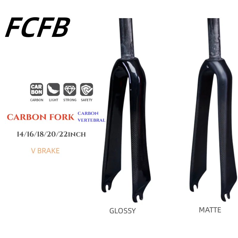 

bike fork Carbon Fiber Fork Bike Folding BMX Bicycle Front Fork Parts V Brake 14 16 18 20 22"inch Axle width 74mm or 100mm