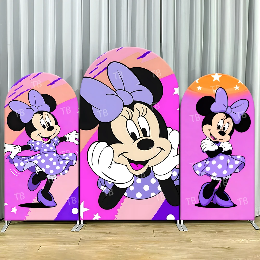 

Minnie Mouse Purple Polka Dot Arch Backdrop Cover Cute Pose Scene For Kids Birthday Party Vivid Cartoon Theme Photo Booth Decor