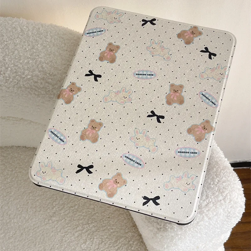 

Polka-Dot Bear and Bear Protective Case, Suitable for iPad 8, 9 Generation, Mini6, Rotating Book, iPad Pro, Air3, 4, 5