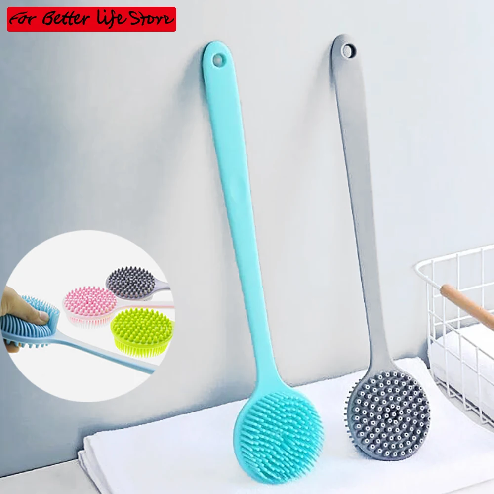 1Pc 4 Colour 225g Multifunctional Silicone Brush Long Handle Double-Sided Bath Shower For Bathroom Accessories Cleaning Tool