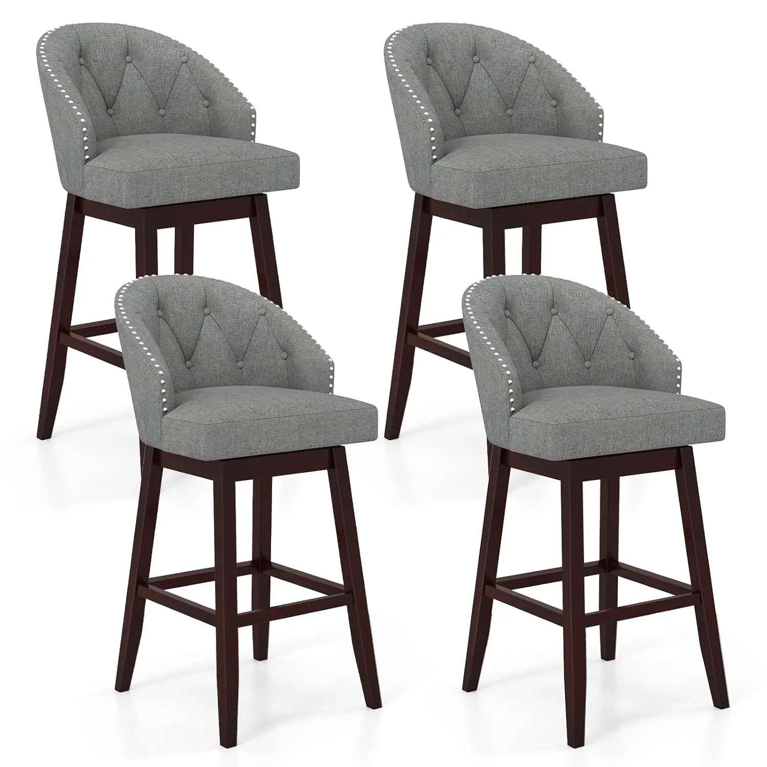 

Современные мягкие барные стулья, набор из 4 штук, высота 31 дюйм, поворотные кухонные стулья с обивкой на пуговицах, из каучукового дерева, на заказ