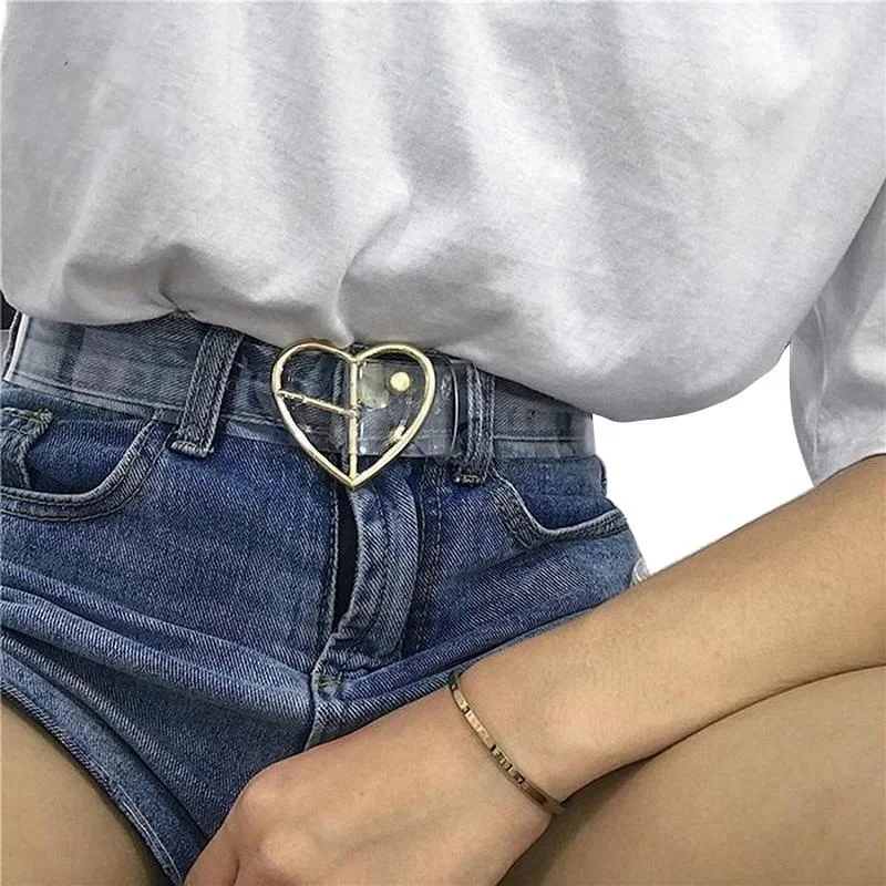 Heart Belts for Women Resin Cute Transparent Belt Jeans Dress Waist Strap Pin Buckle Harajuku Ladies Round PVC Clear Belt