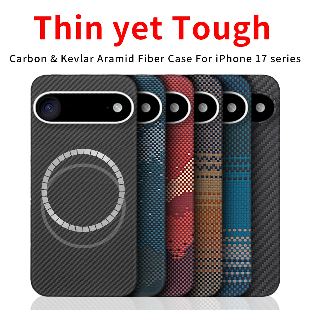 

For iphone 17 air aramid fiber case carbon kevlar magsafe fabric thin hard cover magnetic balck Slim light red 600d premium