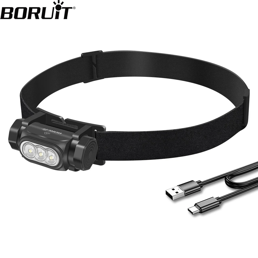 BORUiT HP130 LED Powerful Headlamp Type-C Rechargesble Headlight with Magnet Waterproof Fishing Head Torch Emergency Lantern