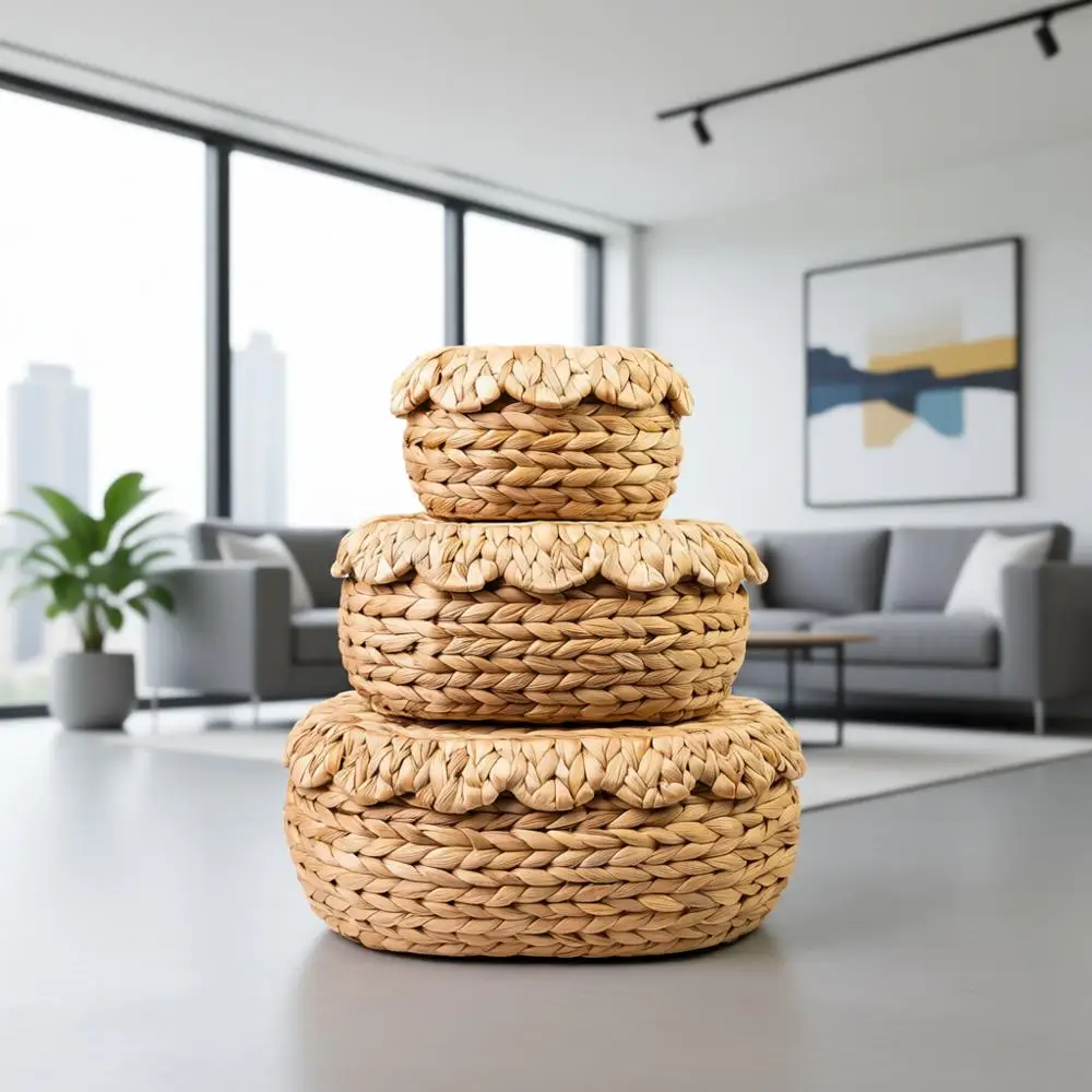 

Плетеные корзины для хранения из ротанга с крышками — натуральные органайзеры для декора и хранения вещей