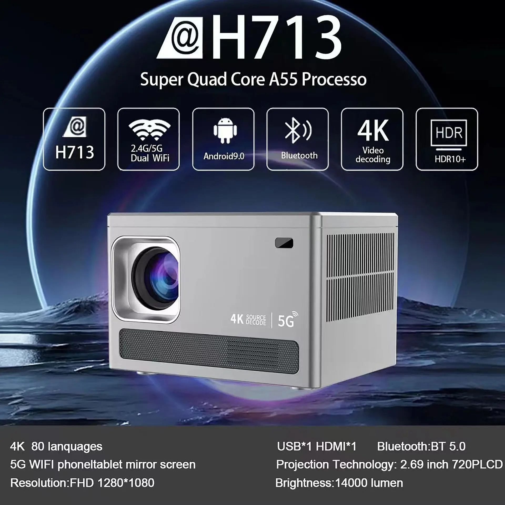 

Q96 E450 Smart Projector Android 9.0 WIFI 4K Video Projector 300ANSI Lumens BT HIFI Mirror Screen Projector