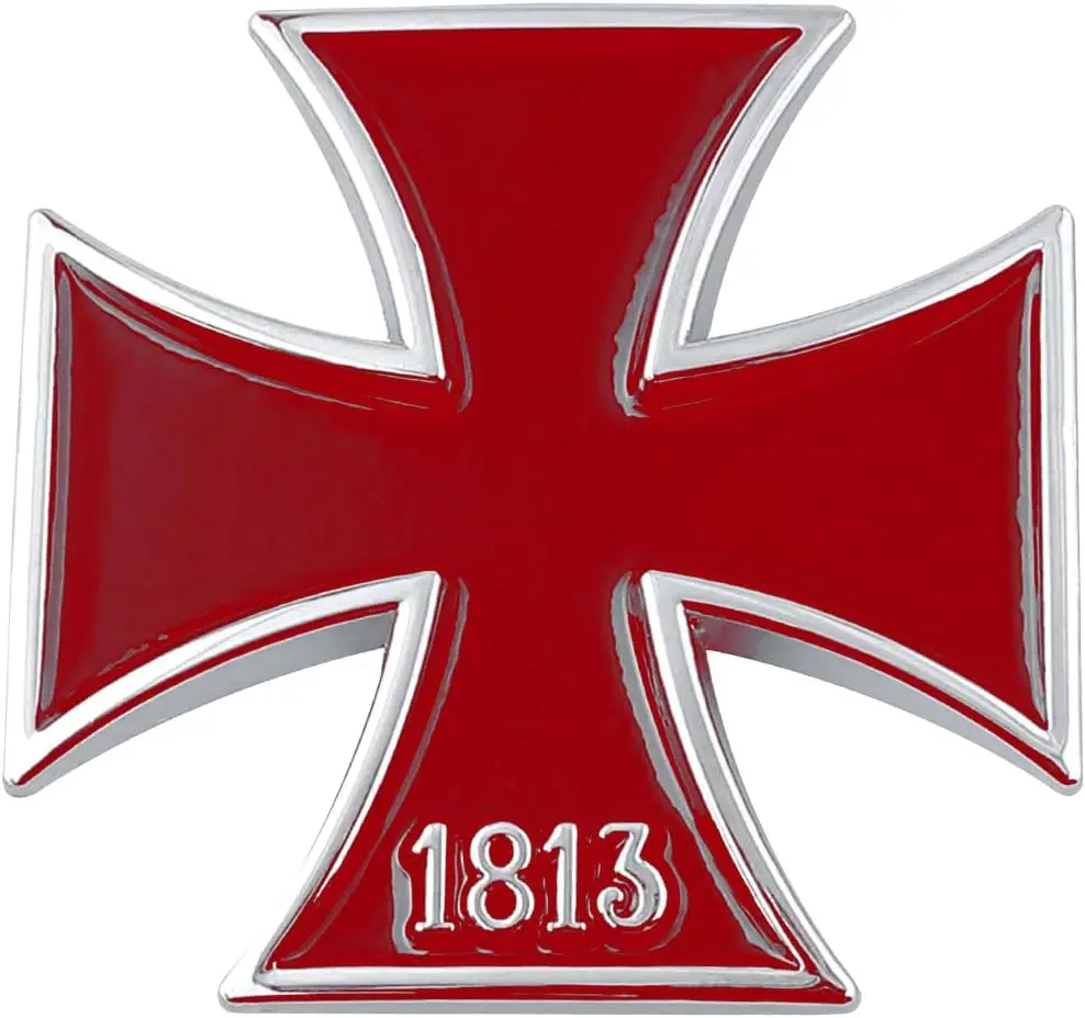 

1813 Iron Cross Car Emblem Medal 3D Metal Personalized Commemorative Emblem Car Badge Body Sticker Decor Sticker(Red Silver)