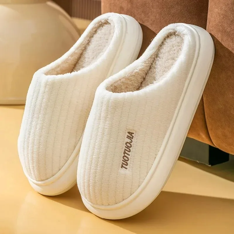 

Couple Slippers Indoor Stripe Fluff Memory Foam Fluffy Eva Anti-skid Soft Heel Non Slip Plush Slippers Women's Winter Houseshoes