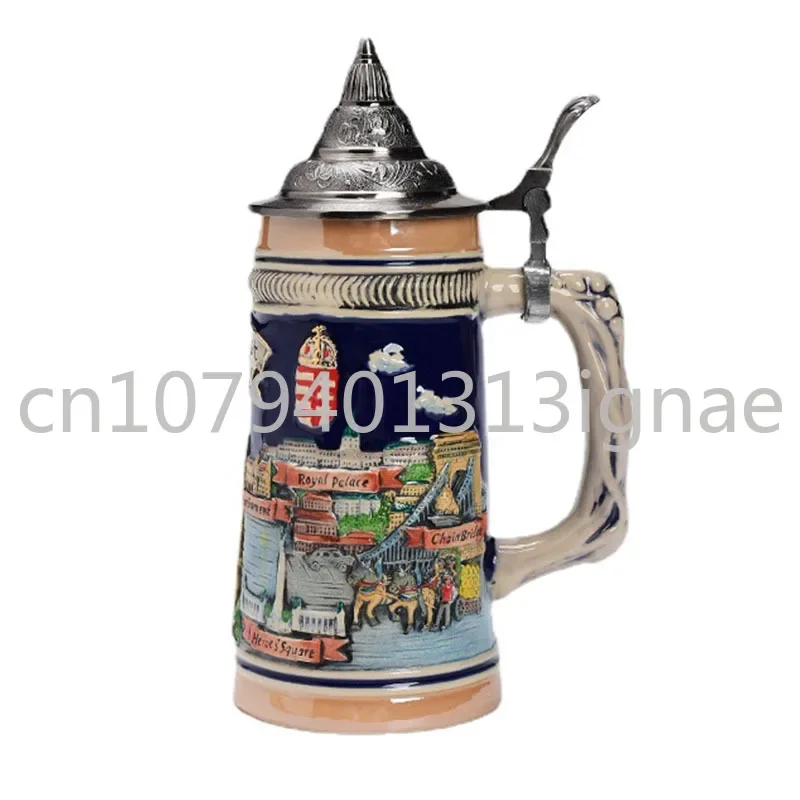 6L High Capacity German Beer Cup Metal Cap Retro Ceramic Coffee Cup Gift Water Cup