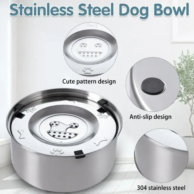 OUZEY Stainless Steel Dog Floating Water Bowl Large Capacity Pet Cats Water Dispenser No Spill Anti-Splash Cats Dog Drinker