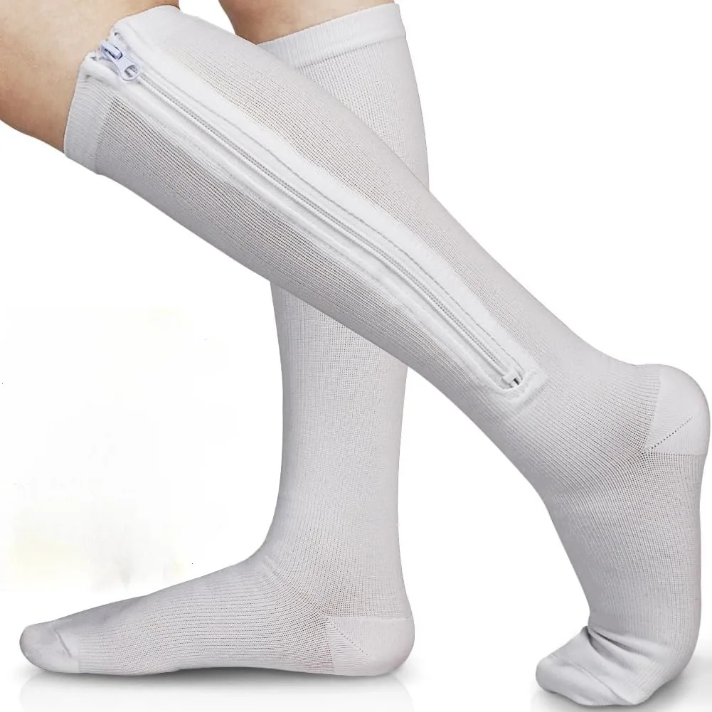 1 Pair Large Size Zippered Calf Compression Sleeve Pressure Socks, Zipper Socks, Used for Outdoor Sports Such as Running