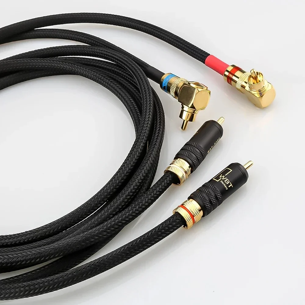 Para HI-End 99.998% OFC Copper RCA WBT Interconnect kabel HIFI Audio 90 stopni kąt prosty złącze