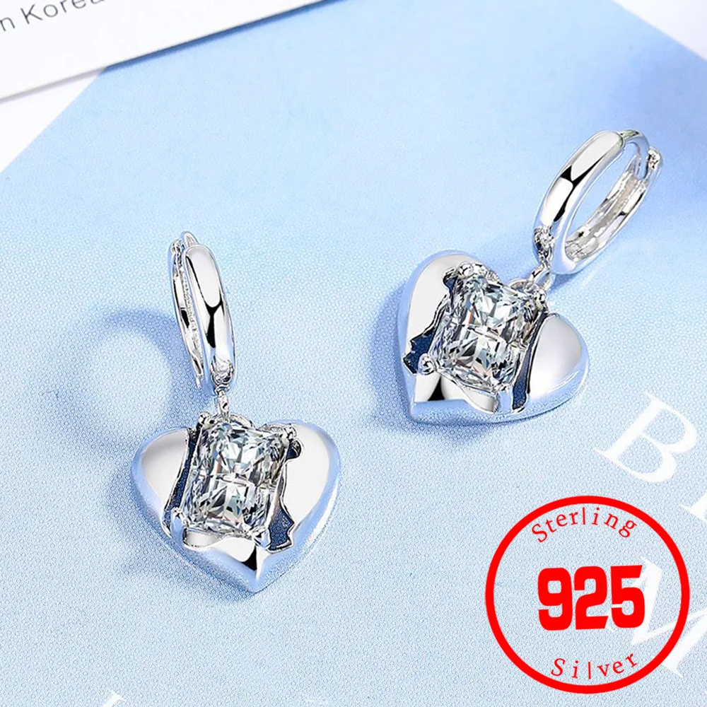 

S925 Sterling Silver Temperament Love Earrings For Girls High-End White Zirconium Zircon Earrings