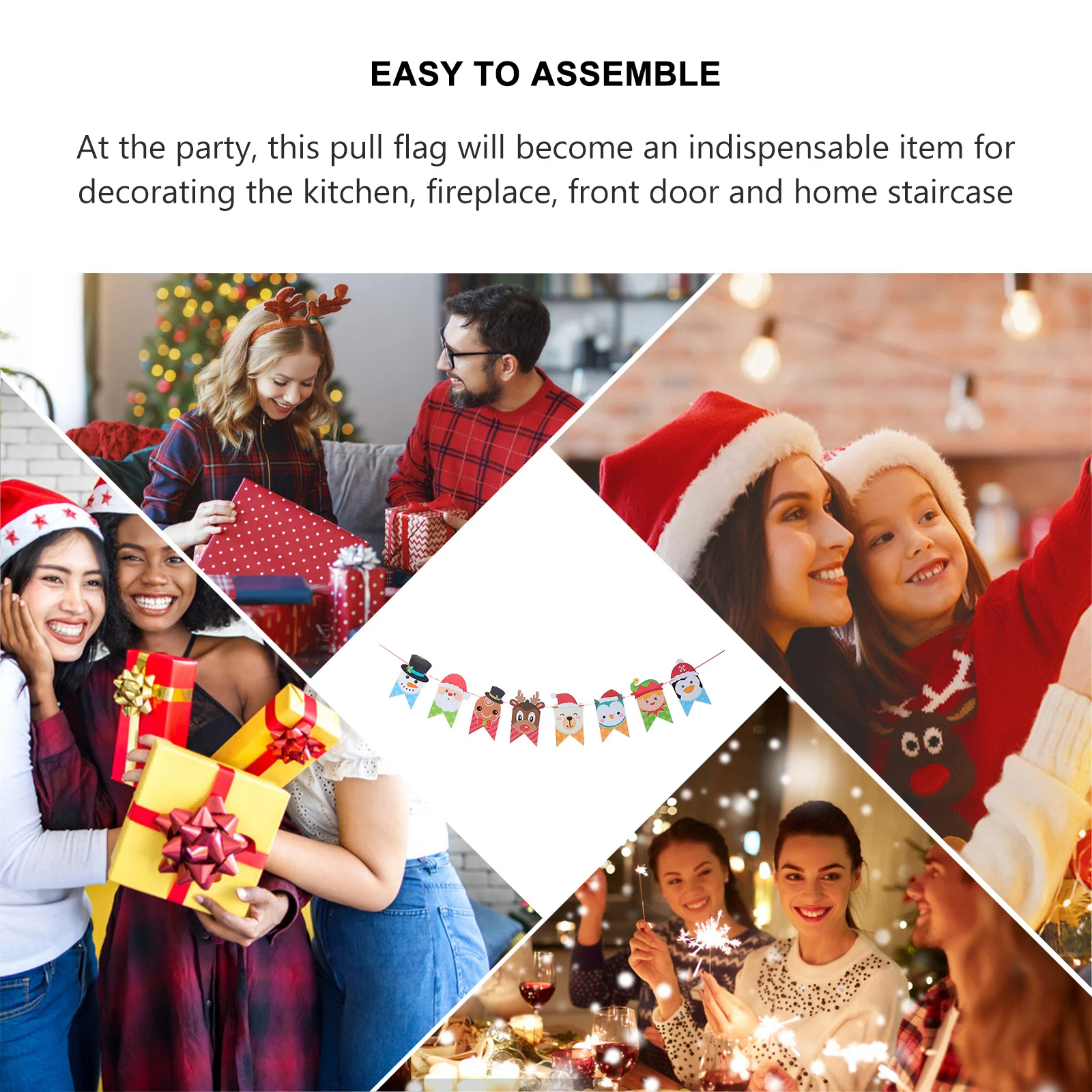 

1Pcs Christmas Cartoon Paper Banner Party Hanging Ornament Decoration Xmas Party Banner Christmas Home Hanging Decoration