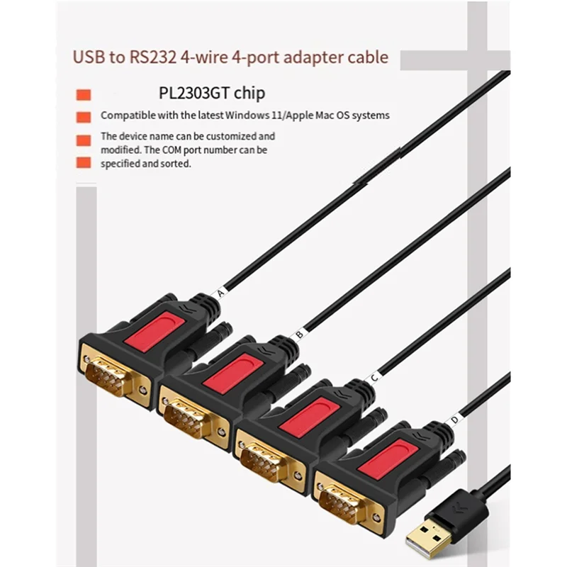 A95Q-9-Pin Adapter Cable 1-To-4DB9 Male Connector Cable For MAC OS, Windows, Android, Linux